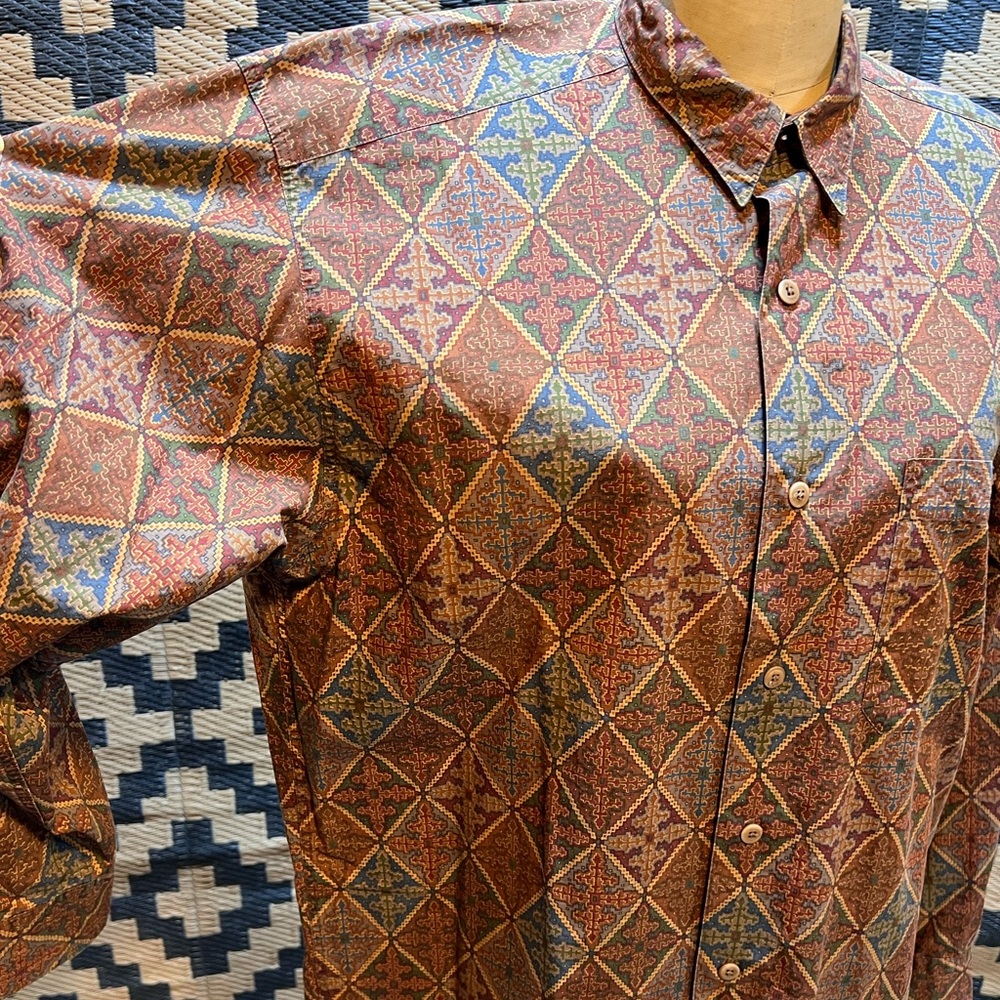 VINTAGE 80s Banana Republic Safari 100% cotton button down‎ shirt argyle diamond - Picture 3 of 10